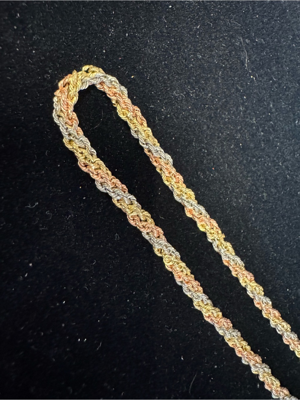 4mm Tri-Tone White, Yellow, and Rose Gold Twisted Rope Necklace - Picture 6 of 10